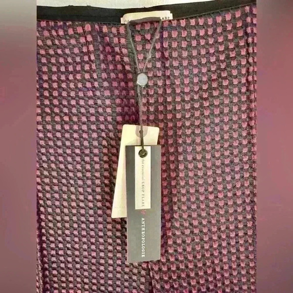 NWT Anthropologie Essential Crop Flare Pants In Maroon Navy Check Size Medium - Picture 7 of 14